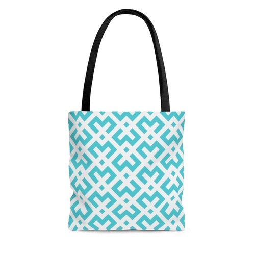 Canvas Tote Bag - Green and White Geometric Style Shoulder Bag