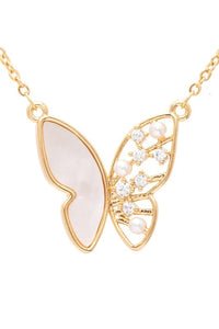 Green Malachite CZ Butterfly Pendant Necklace