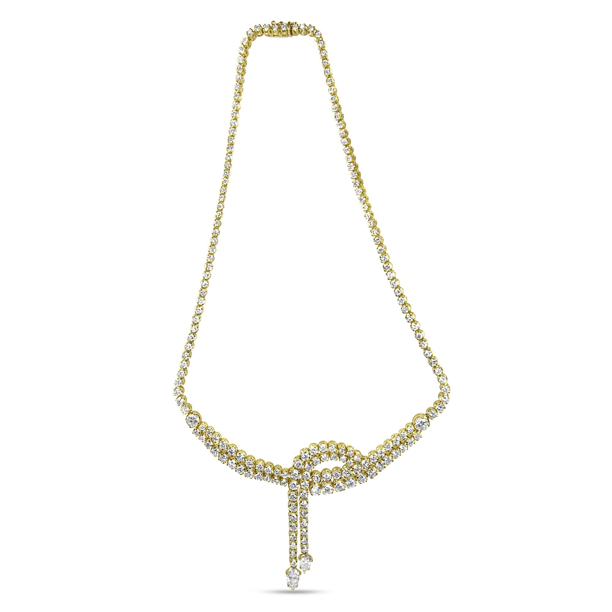 14k Yellow Gold 17.0 Cttw Diamond Double Row Lariat 18" Inch Tennis