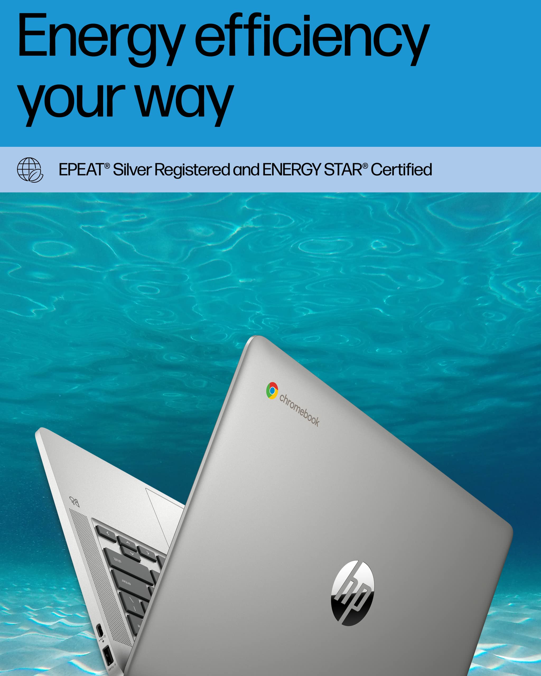 HP Chromebook 14 Laptop, Intel Celeron N4120, 4 GB RAM, 64 GB eMMC, 14" HD Display, Chrome OS, Thin Design, 4K Graphics, Long Battery Life, Ash Gray Keyboard (14a-na0226nr, 2022, Mineral Silver)