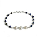 Lapis Lazuli and Freshwater Pearl Sterling Silver Chain Bracelet
