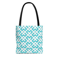 Canvas Tote Bag - Green and White Geometric Style Shoulder Bag