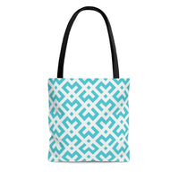 Canvas Tote Bag - Green and White Geometric Style Shoulder Bag