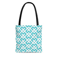 Canvas Tote Bag - Green and White Geometric Style Shoulder Bag