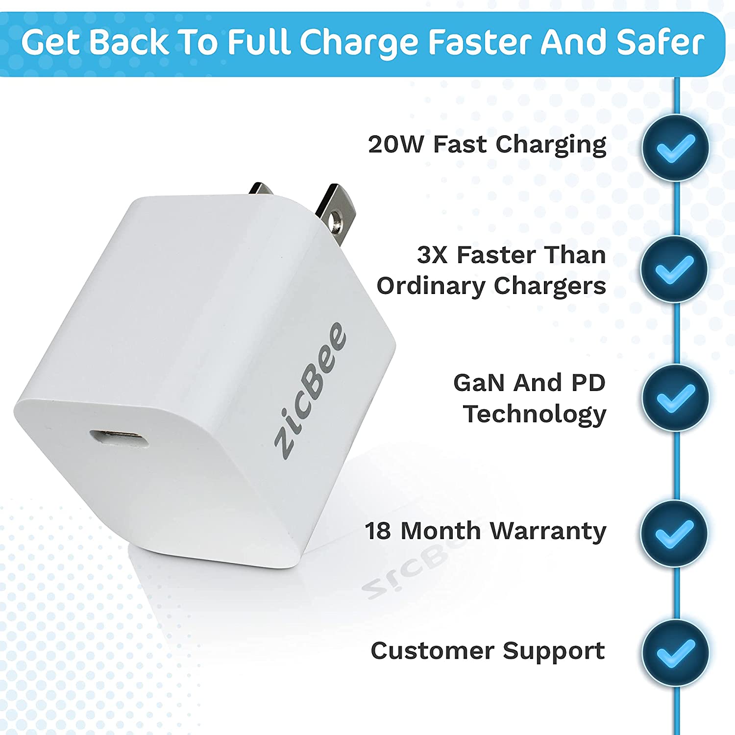 USB C 20W Mini Fast Wall Charger for iPhone & Android phones