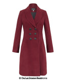 De La Creme - Womens Slim Fit Double Breasted Roll Collared Coat