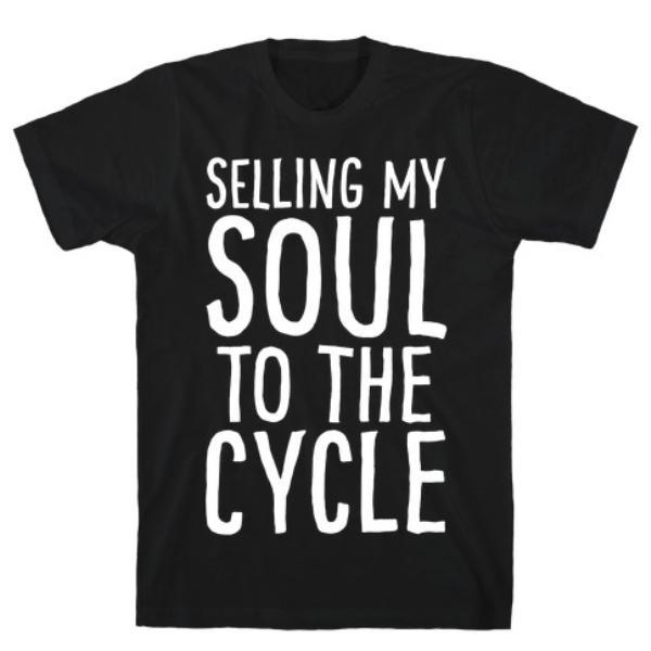 SELLING MY SOUL TO THE CYCLE PARODY WHITE PRINT T-SHIRT
