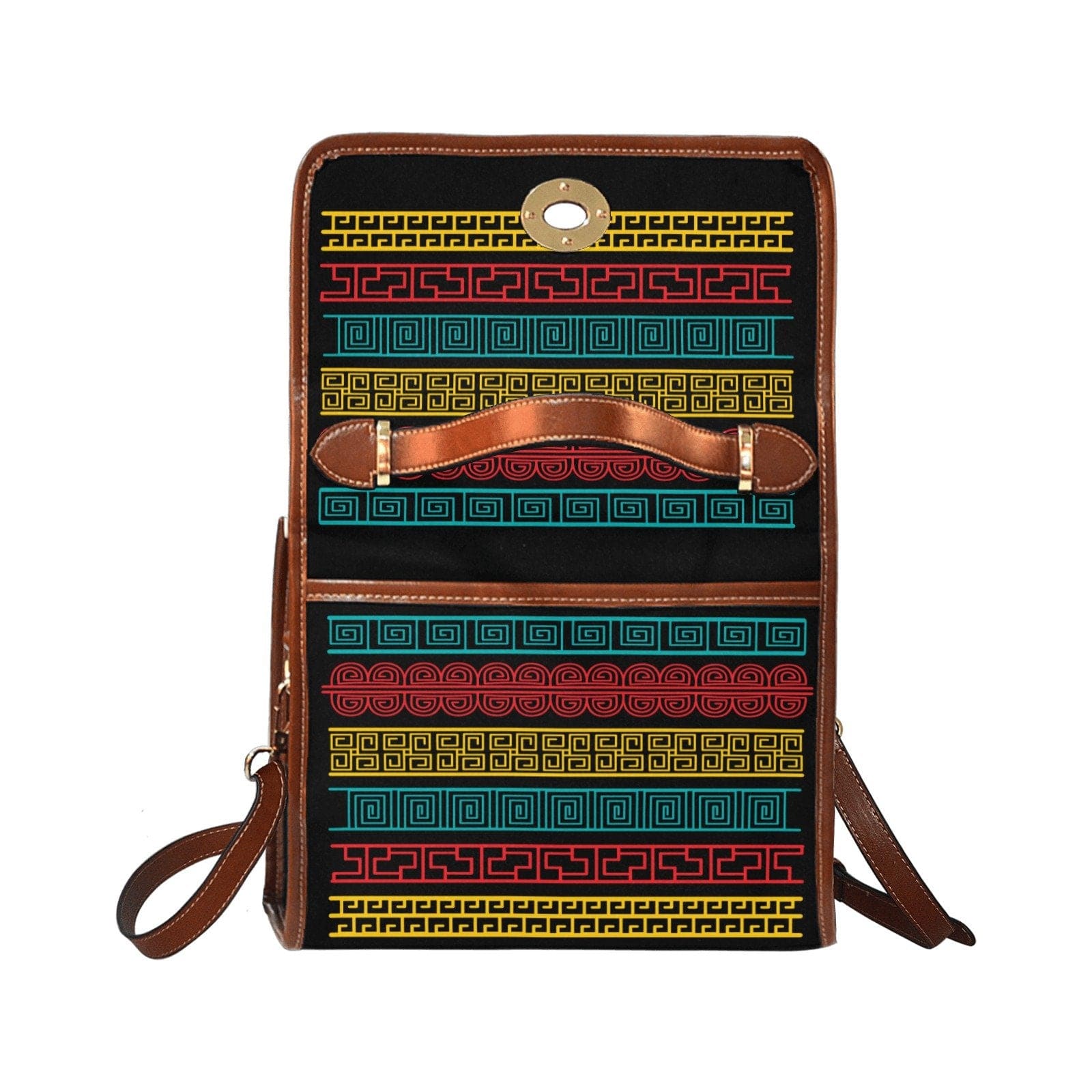 Women’s Handbag - Canvas Top Handle Shoulder Bag - Black / Geometric