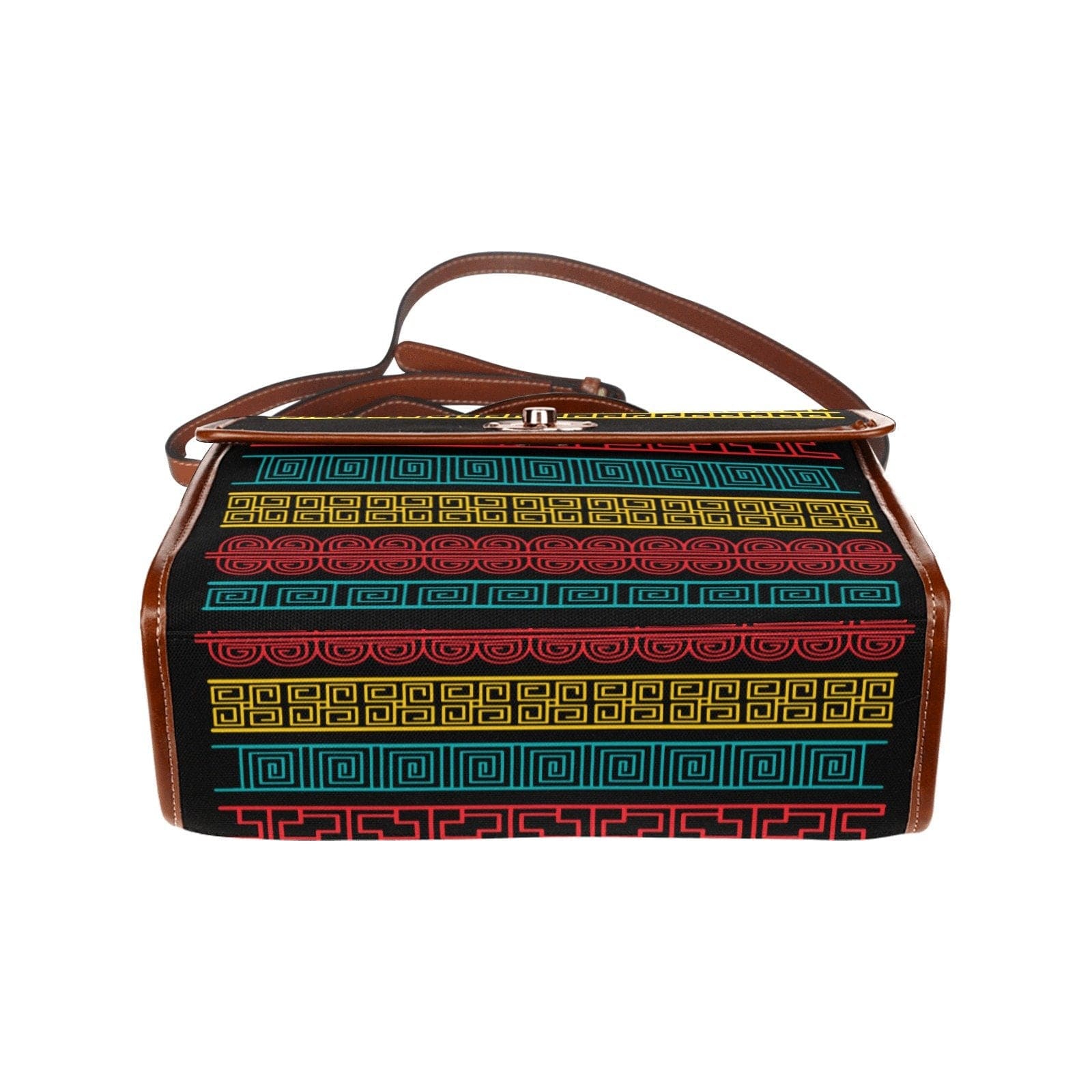 Women’s Handbag - Canvas Top Handle Shoulder Bag - Black / Geometric