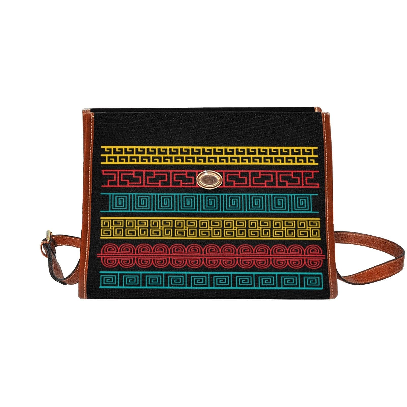 Women’s Handbag - Canvas Top Handle Shoulder Bag - Black / Geometric