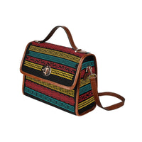 Women’s Handbag - Canvas Top Handle Shoulder Bag - Black / Geometric