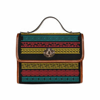 Women’s Handbag - Canvas Top Handle Shoulder Bag - Black / Geometric